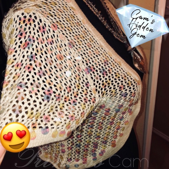 Cejon Champagne Sequin Open Knit Shrug Sz S/M - Picture 2 of 8
